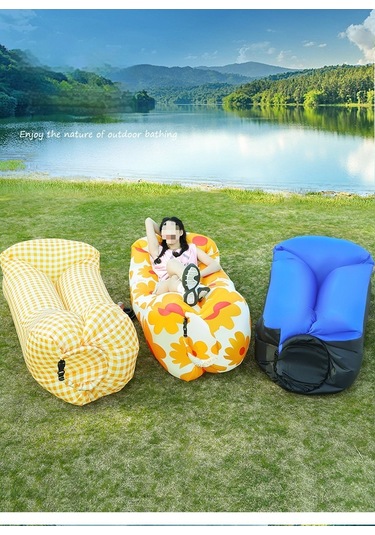 Snapbuy Desenli Şişme Koltuk, Baş Destekli Tek Kişilik Hava Yatağı, Kamp Ve Açık Hava Etkinlikleri İçin Taşınabilir Mavi
