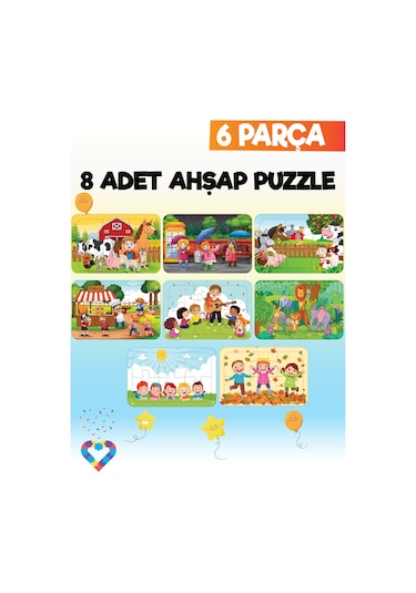 Ahşap Çocuk Puzzle 6 Parça 8 Adet-2