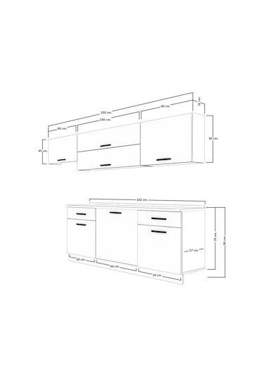 Decoraktiv Prestij 220 Mdf Hazır Mutfak Dolabı - Tezgah Dahil - Pera Beyaz Beyaz - Meşe