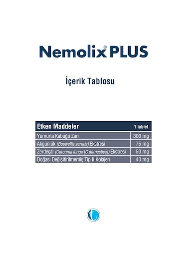 Tab İlaç Nemolix Plus Tip II Kolajen Yumurta Kabuğu Zarı 30tablet