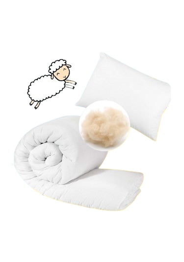 Elyaf Sepeti Yün Dolgulu 100x150 Cm Yün Bebek Yorganı + 25x35 Cm Yün Bebek Yastığı