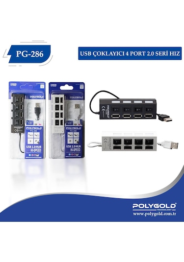 Poly Gold Pg 286 Usb Hub Çoklayıcı 4 Port 2.0 Seri Hız Açma Kapam