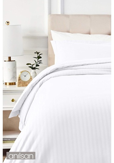 Çizgili Saten Tek Kişilik Nevresim Takımı 83 Tel, Çarşaf, Nevresim Ve Yastık Kılıfı