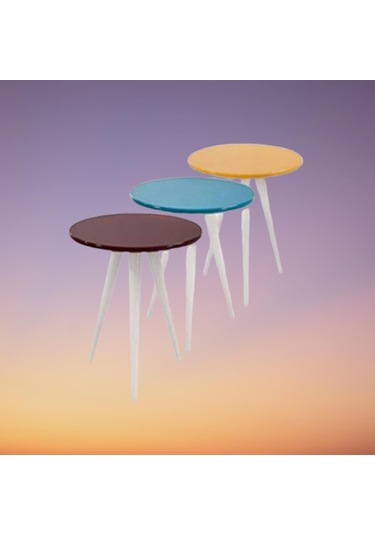 Zigon 3 Ayak Parlak 3 Renk Model Sehpa Kayın Torna Retro Ayak Mdf