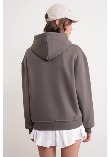 Mixray 2023 Unisex 3iplik Basic Polarlı Fermuarlı Sweatshirt Hoodie Antrasit