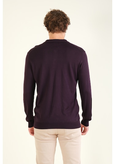 Giyim Dünyası Erkek Baklava Desenli Polo Yaka Merserize Kazak Mor 001