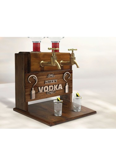 Bk Gift Kişiye Özel Kabartma İsimli Çift Musluklu Doğal Ahşap Vodka Standı, İçki Standı, Doğum Günü Hediyesi, Ev Hediyesi, Erkek Hediye-4