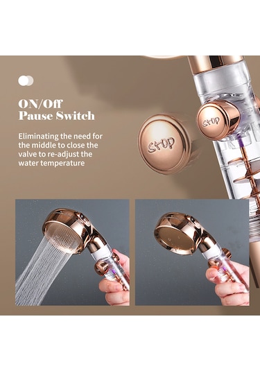 Geeksen Turbo Fanlı El Duş Başlığı Açma/kapama Duraklatma Anahtarı 3 Ayarlı Yüksek Basınçlı Duş Başlığı G1/2 Su Tasarruflu Banyo Duş Başlığı Banyo El Duş Başlığı Değişimi Diğer