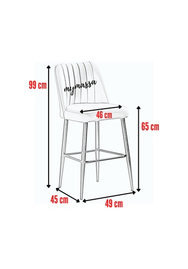 Ada Bar Sandalye - Babyface Bordo - Metal Siyah Ayak 2 Adet Bordo