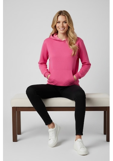 Tuba Toptaş Unisex Bay/ Sweatshirt Kapüşonlu Pembe