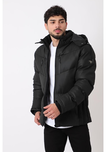 Çift Göğüs Fermuarlı Karbon Deri Şişme Mont Pldp 2986 50406 001