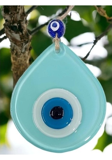 Orta Boy Turkuaz Damla Desen Nazar Boncuklu Duvar Dekoru Cam Duvar Süsü