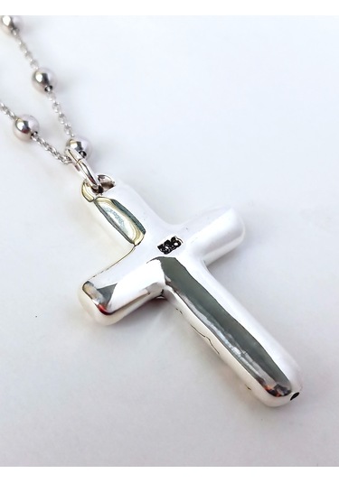 Top Zincirli Bombe İşlemeli Haç Tasarım Gümüş Erkek Kolye