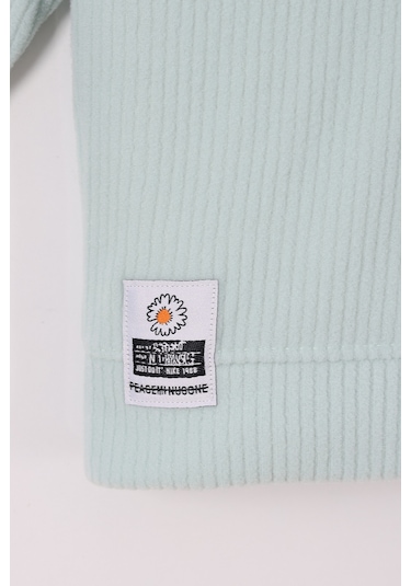 Monox Kız Çocuk Çiçek Baskılı İpli Şeritli Pantolon Fitilli Polar Takım Yeşil