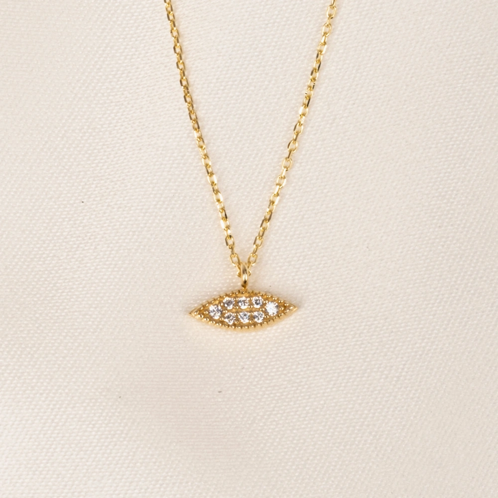 Gümüş Kolye - Mekik Taşlı Tasarım 925 Ayar Gümüş Kolye Sarı