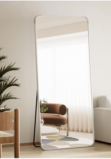 Pera 180x66 Yuvarlak Köşeli Yer Aynası Ayaklı, Asılı, Duvara Yaslı, Yatak Odası, Giyinme Odası GÜMÜŞ