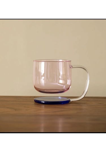 Qerhome Borosilikat Cam Renkli Cam Kahve Cappuccino Kupası 350 Ml Şeffaf