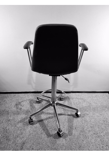 Tekerlekli Gri Deri Rahat Kollu Bar Sandalye Modelleri Gri