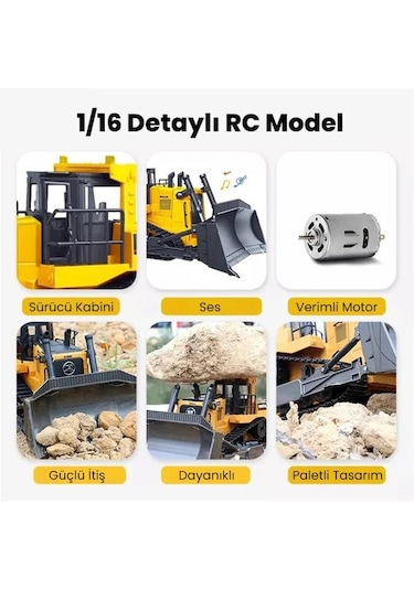 Huına 1554 1/16 Yüksek Kalite 11ch Rc Model Caterpillar Buldozer Paletli Metal Kepçe Kazıcı Uzaktan Kumandalı İş Makinesi -2.4g Sesli Ve Işıklı
