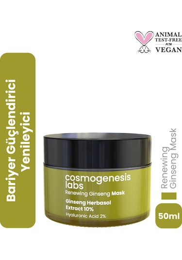Cosmogenesis Labs %10 Ginseng Krem Maske 50ml - Durulanan Yüz Maskesi Yenileyici Bariyer Güçlendirici ve Onarıcı Vegan