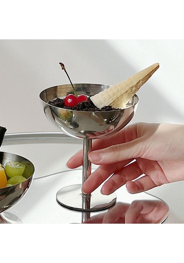 Homyl Paslanmaz Çelik Dondurma Fincan Tatlı Parti Bebek 11cm Gümüş