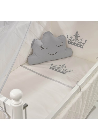 Meltem Kids Mondo Sallanır Ahşap Anne Yanı Beşik 60x120 cm (beyaz-motto gri) Gri