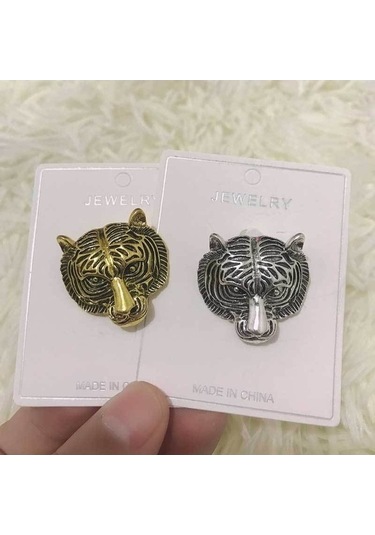 Flybuy Kişilik Kaplan Başı Broş Erkek Takım Elbise Pimi Vintage Rozet Yaka İşaretliği Gümüş