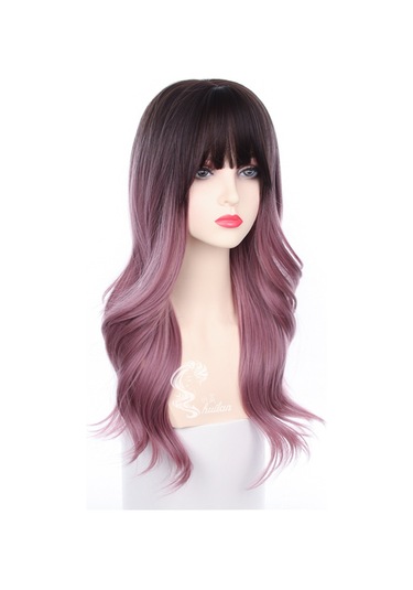 Kadınlar İçin Pembe Ve Mor Renkte Uzun Kıvırcık Peruk