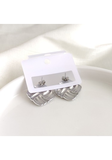 Çelik 2 Cm Kare Desenli Büyük Küpe - Beyaz Beyaz