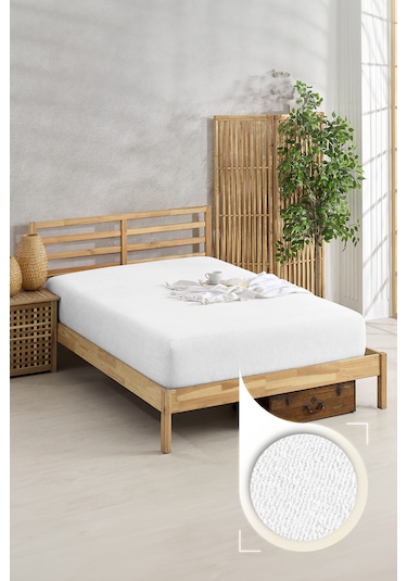 The Berb Pamuklu Havlu Çarşaf 4 Kenarı Lastikli Tek/çift Kişilik Lastikli Havlu Çarşaf Kar Beyaz