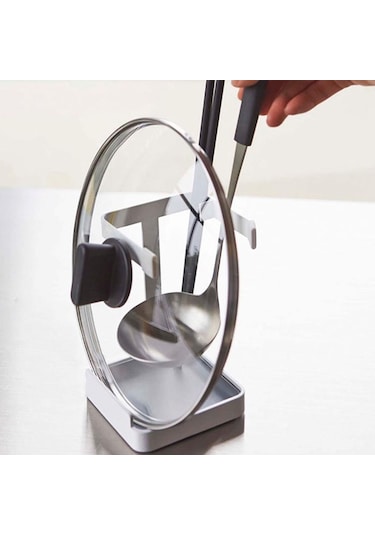 Cbtx Tencere Kapağı Standı Tutucu Karbon Çelik Çorba Kepçesi Depolama Rafı Stil B Siyah