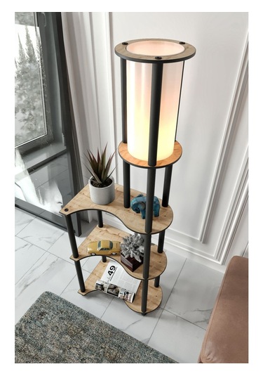 Ravilo Estilo Dekoratif Raflı Lambader Meşe