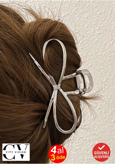 7 Cm Fiyonk Model Gümüş Saç Tokası Minimal Ve Zarif Metal Mandal Toka Gümüş