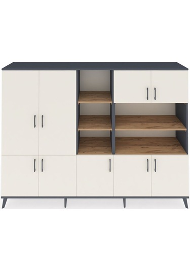 Hyperion Dolap 14 Raflı 9 Kapaklı 220x44x163 Antrasit-aytaşı/çam Antrasit-aytaşı/çam