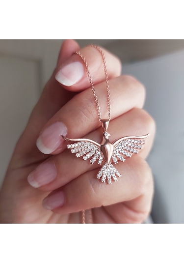 Vaoov 925 Ayar Gümüş Zümrüdü Anka Kuşu Kolye