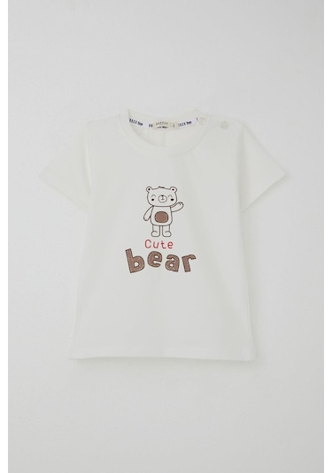 Breeze Erkek Bebek Şortlu Takım Havalı Ayıcık Baskılı 9 Ay-3 Yaş, Ekru Ekru