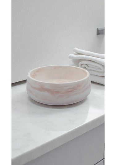 2 Adet Mermer Desenli Taş Kase Çok Amaçlı Mermer Kase Banyo Takımı 18 Cm Beyaz