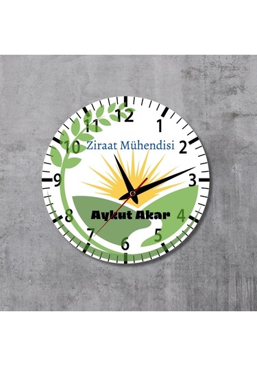 Ziraat Mühendislerine Özel Tasarımlı Hediye Duvar Saati Cam Duvar Saati Beyaz