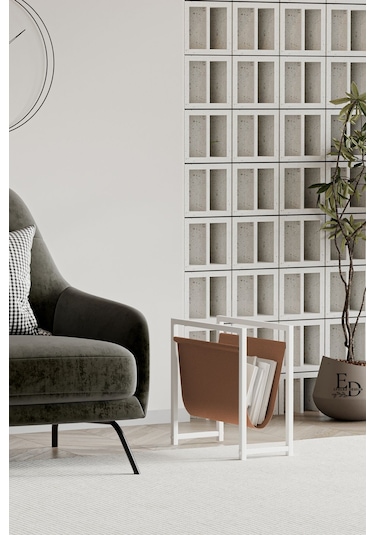 Coral Koltuk Yanı Dergilik , Gazetelik , Kitaplık, Beyaz Metal - Taba Deri