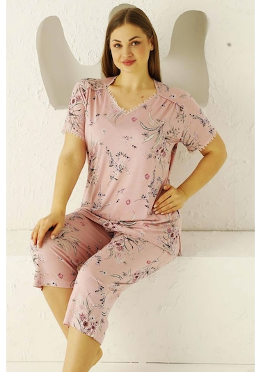 Alimer Kadın Pembe Büyük Beden Bermuda Pijama Takm Edy2704b-p Pembe