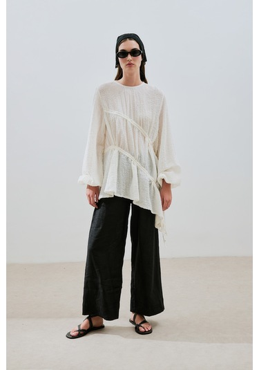Büzgü Bağlamalı Dokulu Tunik Ekru Ss25tnk00016-02 Ekru