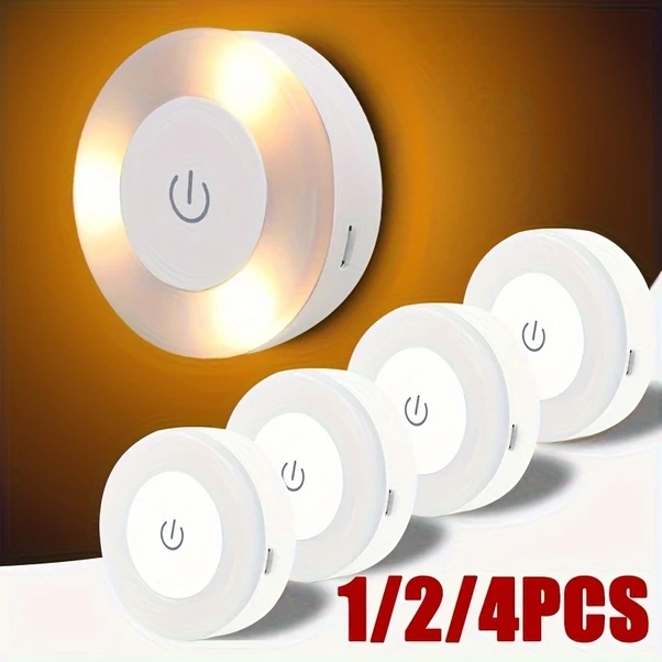 Sunshine011 1/2/4 Adet Led Dokunmatik Gece Lambası, 3 Mod Usb Şarjlı Manyetik Taban, Dekoratif Yuvarlak Gece Işığı