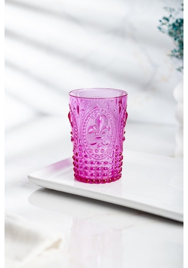 Akrilik Pembe Tekli Kısa Bardak & Su Meşrubat Kahve Yanı Bardağı 400 Ml Cam Değildir