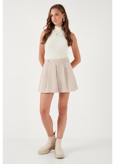 Lela Desenli Pamuklu Kışlık Mini Bayan Şort Etek 611Sr0046 Taş Lela Desenli Pamuklu Kışlık Mini Bayan Şort Etek 611Sr0046 Taş