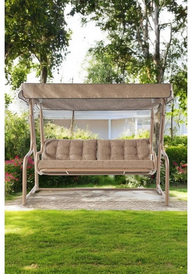 Gondol Salıncak Üç Kişilik Metal Bahçe Salıncağı Cappucino Rehome Cappucino