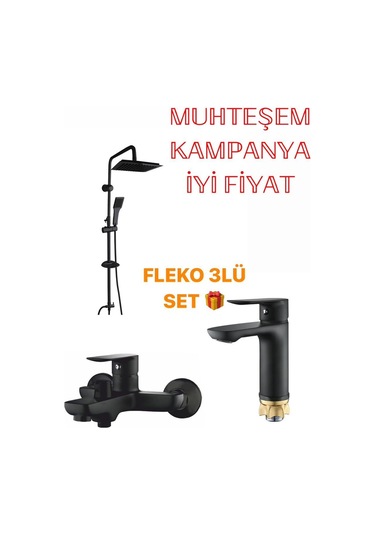 Boheme Fleko 3lü Set Siyah Duş Seti, Siyah Banyo Ve Lavabo Bataryası Diğer