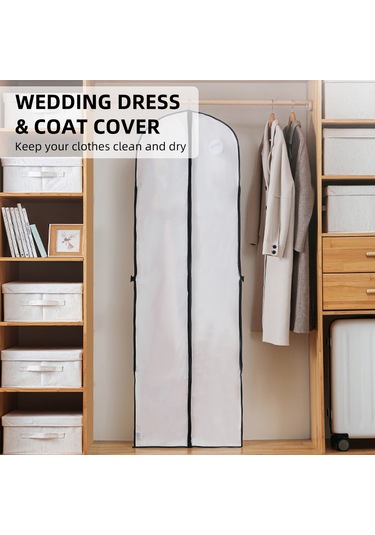 Jeehugo 2 Adet 60x180cm Peva Materyal Gelinlik Kıyafet Koruyucu Çantası - Su Geçirmez, Katlanabilir, Askı Desenli, Özlüklü,防尘罩 Beyaz