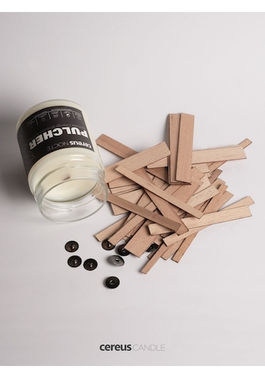 Ahşap Mum Fitili 7 Mm Genişlik Nikel Kaplama Çelik Taban + 3m Köpük Bant, 15 Li Set Cereus Ahşap