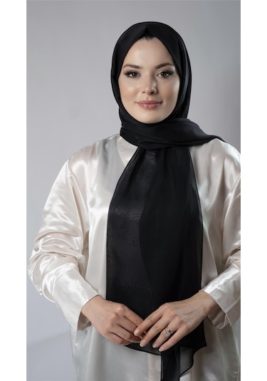 Hürrem Bone Siyah Düz Klasik Şal Şifon Kumaş Janjan Abiye 202108 01 Siyah