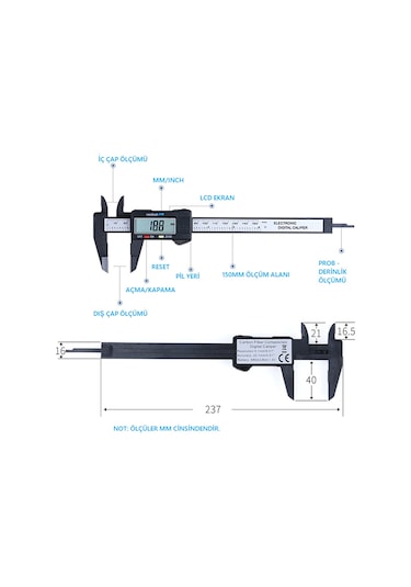 Dijital Kumpas Lcd Ekranlı Çok Fonksiyonlu 150Mm Kalınlık Ölçer